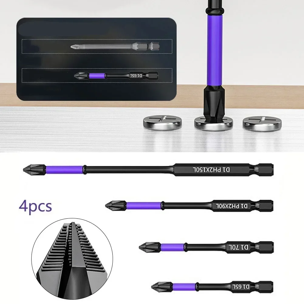 4pc PH2 Magnetische Charge Kopf Kreuz Schraubendreher Härte Auswirkungen Bohrer Bits 65/70/90/150mm Nicht-Slip Schraubendreher Bits