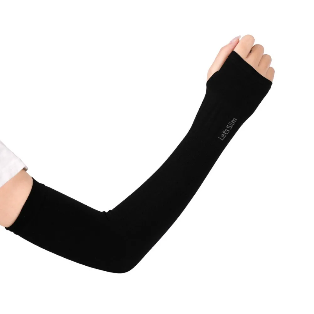 1 Pair Summer Long Ice Silk Arm Sleeves Sun UV Protection Hand Protector Cover Sunscreen Outdoor Elastic Half Finger Gloves Set view 6
