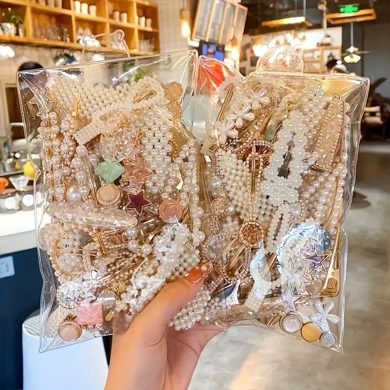 우아한 활 머리핀 21세트, 프렌치 스타일 헤어 클립, 절묘한 한국 스타일 사이드 뱅 클립, 플라스틱 덕빌 클립, 패션 랜도