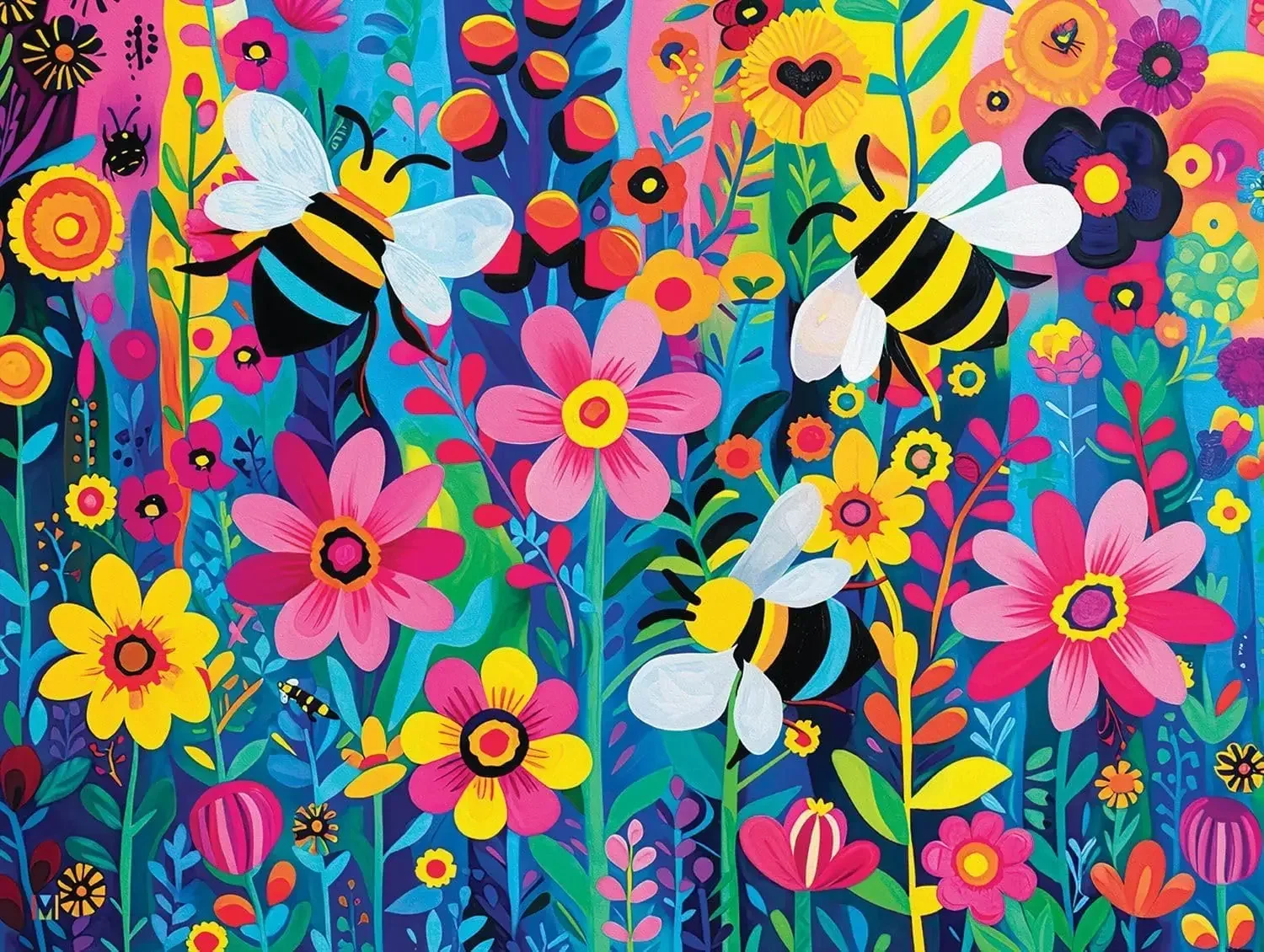 1314/1000/520 Pieces Puzzles for Busy Bee Garden Jigsaw Puzzles for Gameroom Bedroom Livingroom Challenging Family Activity Game