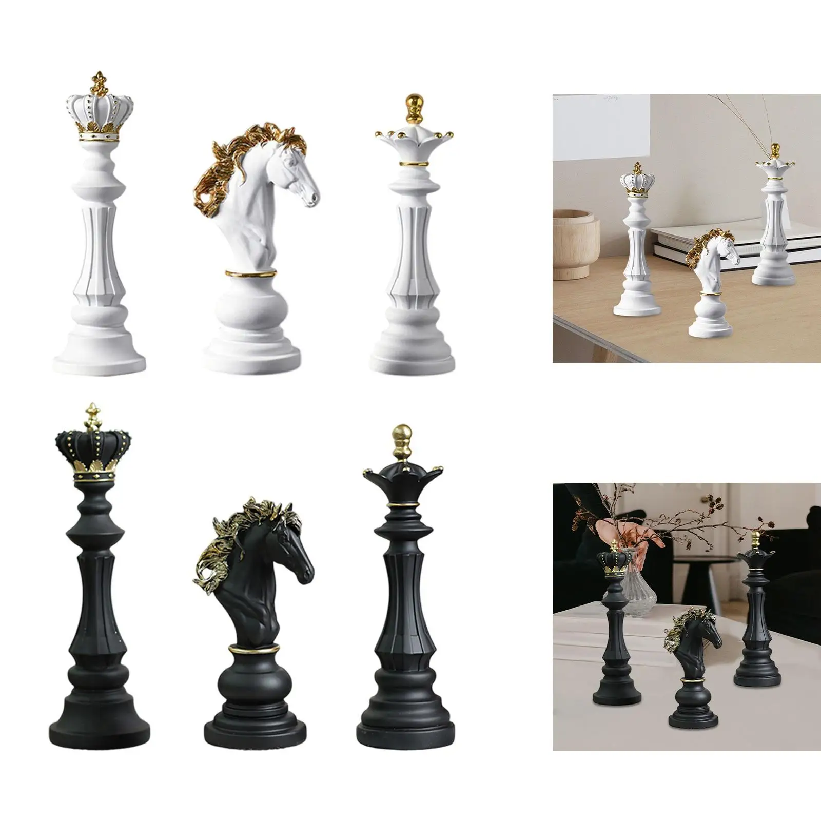 

3 Pieces Resin Chess Pieces Statues Crafts Housewarming Gift Resin Sculptures for Farmhouse Desktop Office Coffee Table Indoor