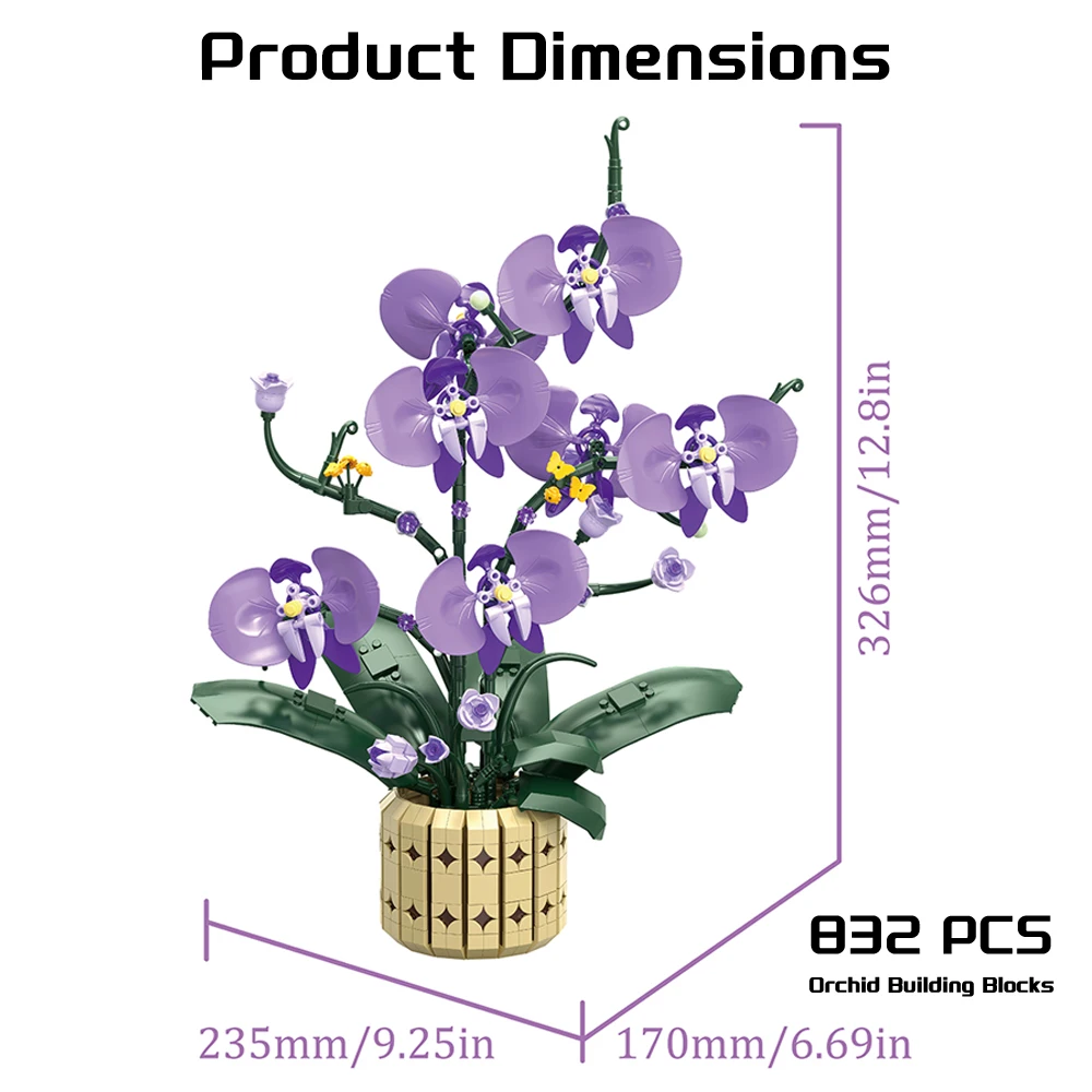 영원한 난초 블록 발렌타인데이 DIY 벽돌 꽃병과 상자가 있는 꽃 장식 어린이 및 성인용 MOC 로맨틱 장식품 최고의 선물