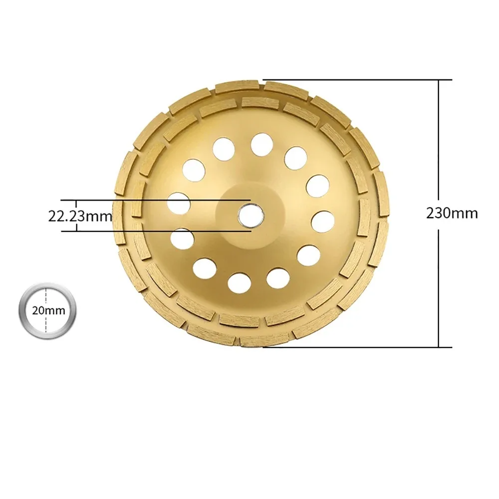 230 مللي متر الماس الخرساني صف مزدوج طحن عجلة الرخام الجرانيت زاوية طاحونة أداة 9 بوصة الرملي القرص فتحة 20 مللي متر/22.23 مللي متر