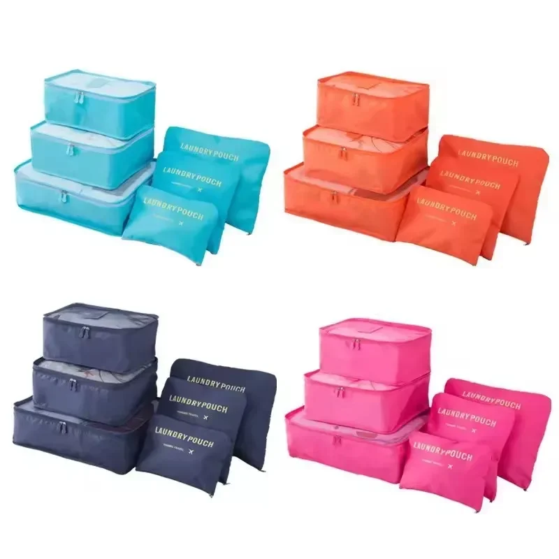 6 Pcs Travel Clothes Storage Waterproof Bags Portable Luggage Organizer Pouch Packing Cube 6 Colors Local Stock Hot Selling