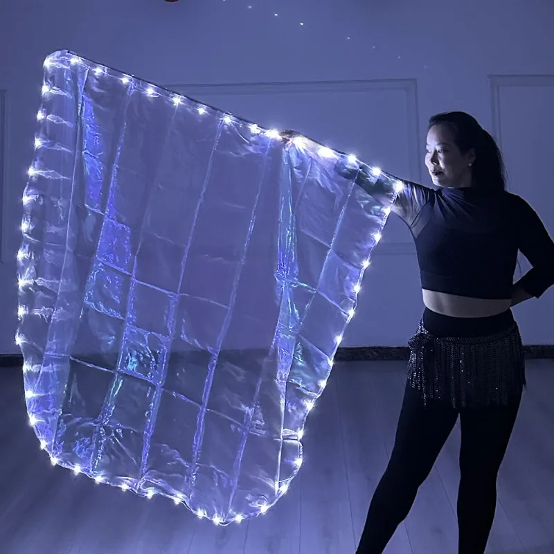 LED Glowing Flag White Fabric Belly Dance Prop with Switch Button Battery Operated