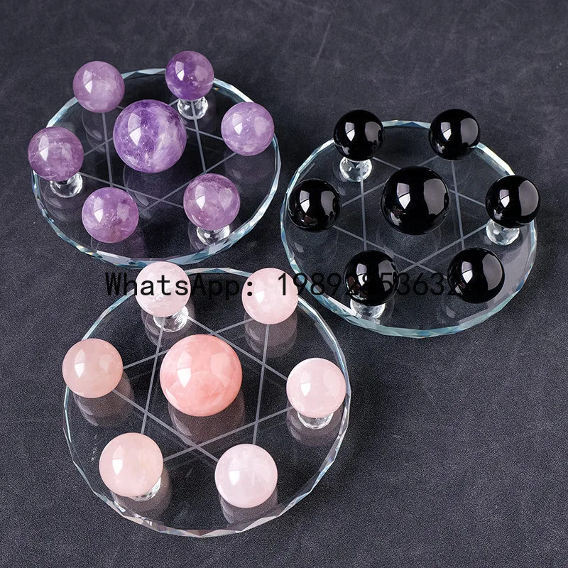 ZK Natural White Pink Amethyst Ball Seven Star Array Home Office Desktop Decoration Feng Shui Ornaments