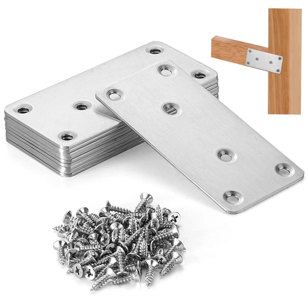10 Pack Flat Mending Plates Stainless Steel Straight Braces with Screws Heavy Duty Repair Joining Plates Mending Fixing Brackets
