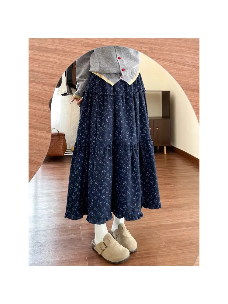 

Retro Floral Print Midi A-Line Skirt High Waist Slimming Women's plus Size Spring Summer Half Body Skirts Casual Commute Style