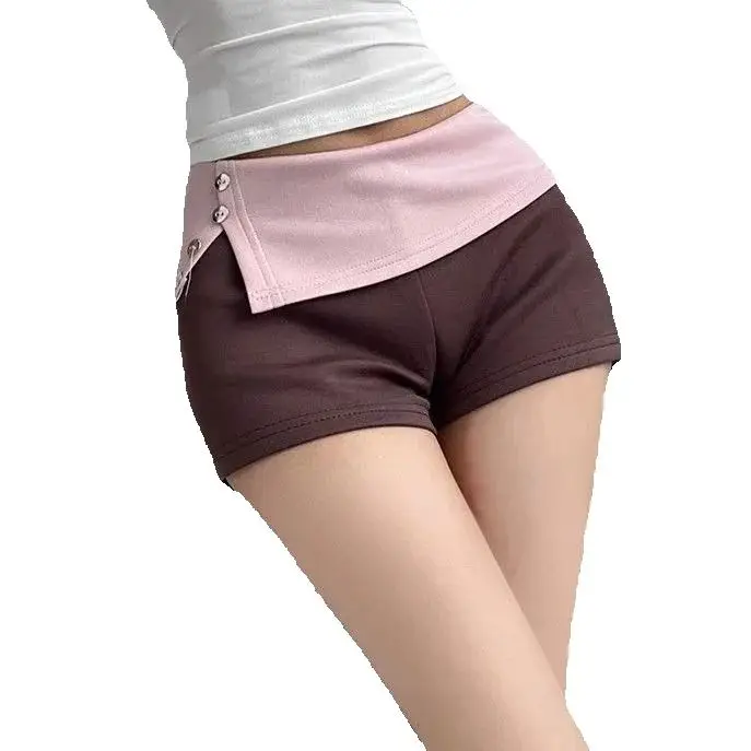 American Sports Retro Contrasting Hip-Packing Hot Pants For Women With Sexy Flip Hot Button Design Shorts