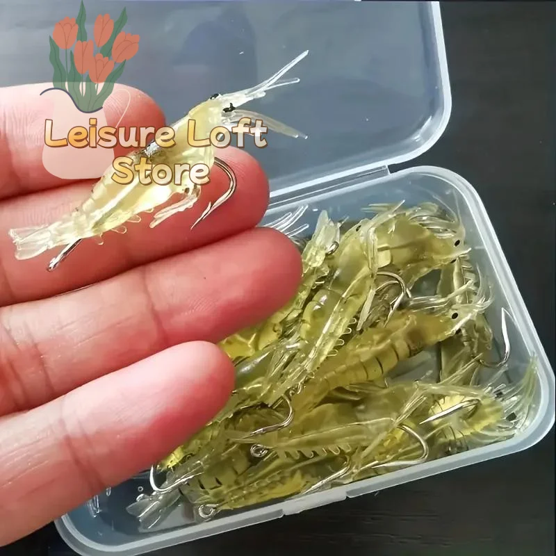 20pcs Soft Silicone Simulation Shrimp Lure With Hook Soft Bionic Baits Fishing Accessory for Multiple Water Types Use