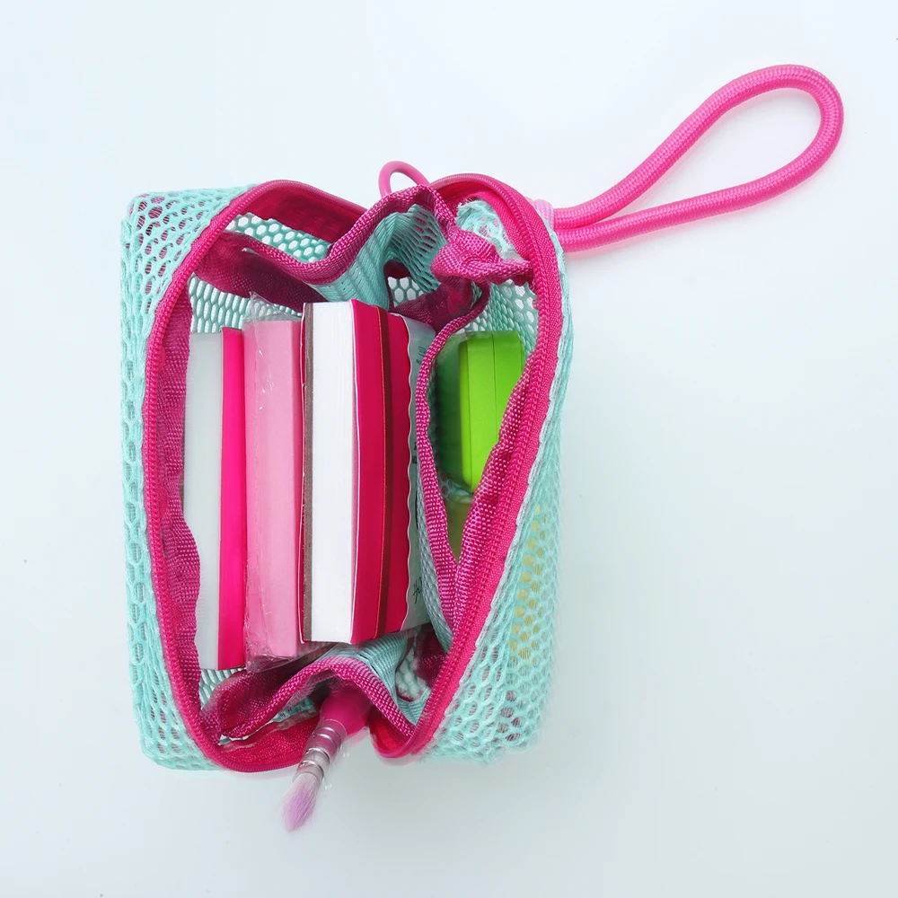SeamiArt 1pc Borsa portaoggetti in rete Borsa cosmetica multifunzionale portatile da viaggio color dopamina per materiali artistici scolastici