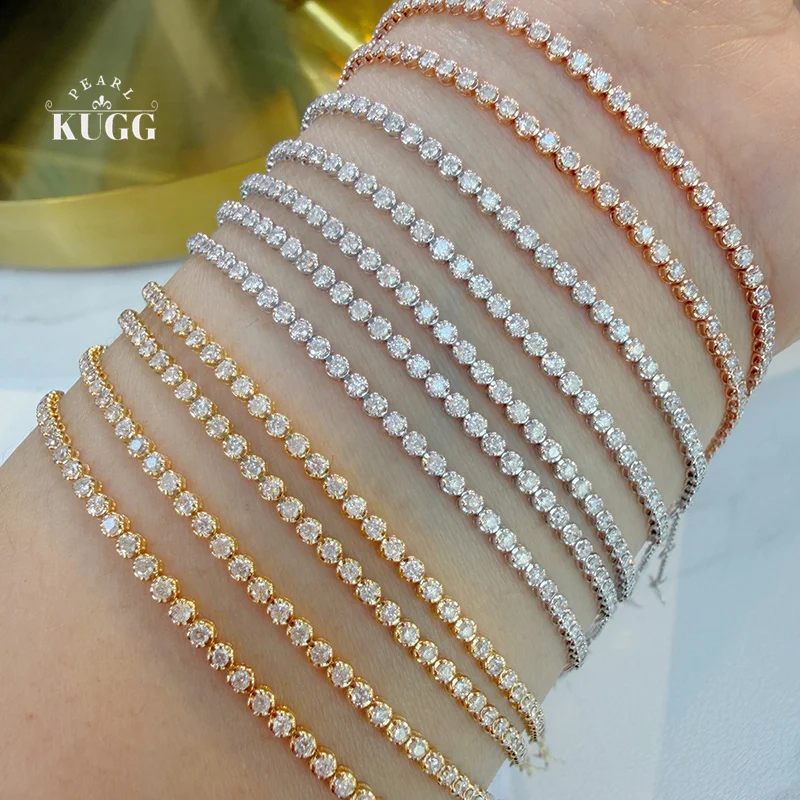 KUGG 100% 18K White/Yellow/Rose Gold Bracelet Fashion INS Style 0.85carat Real Natural Diamond Bracelet for Women Fine Jewelry
