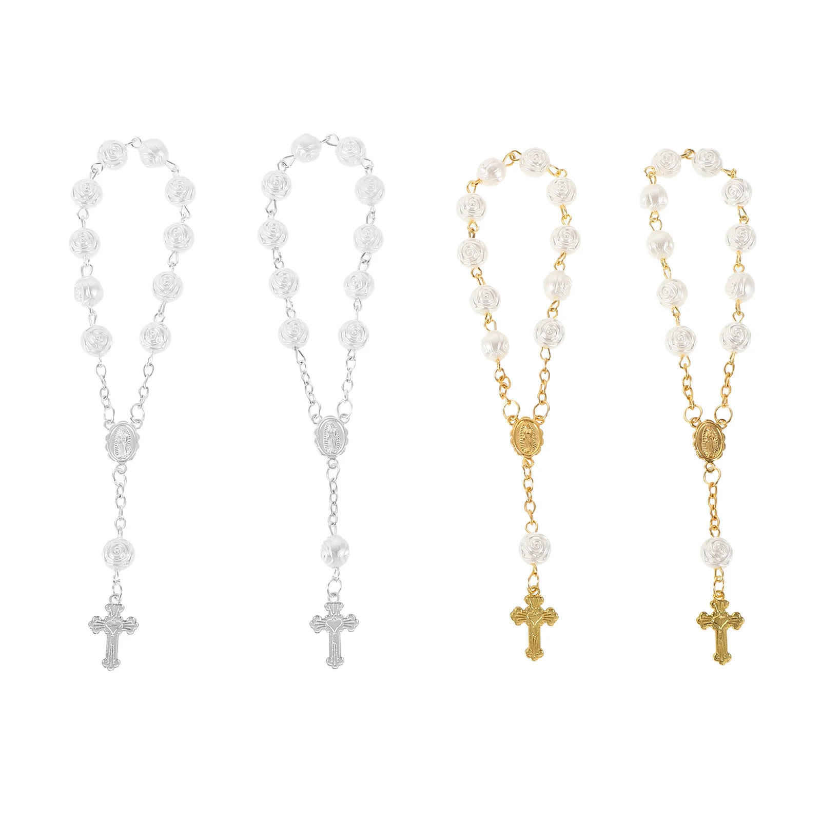 

4 Pcs Baptism Rosary Finger Chain Christening Mass Favors Keepsake Communion Party Table Centerpiece Gift Ceremony