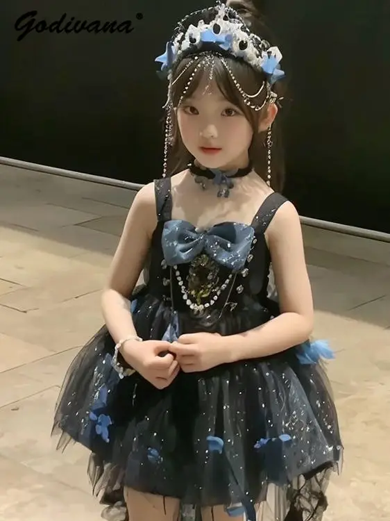 Sweet Baby Girls High End Heavy Spring and Summer Princess Lolita Little Black Dress Kids Luxury Sequin Birthday Party Tutu Gown