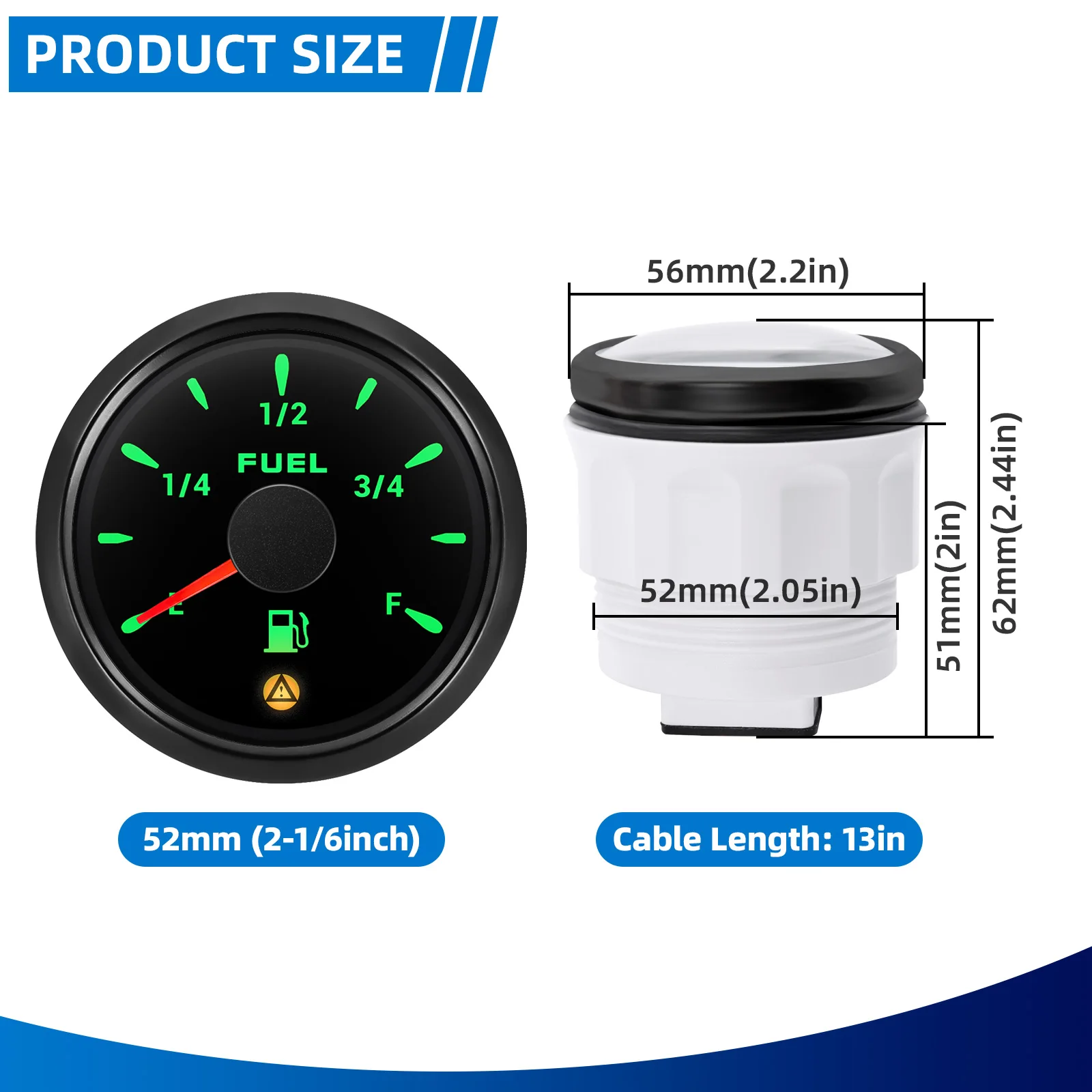 240~33ohm 0~90ohm 0~190ohm 7 Color Backlight 2'' Fuel Level Gauge Fuel Float Meter for 12V24V Car Truck Boat With Flashing Alarm