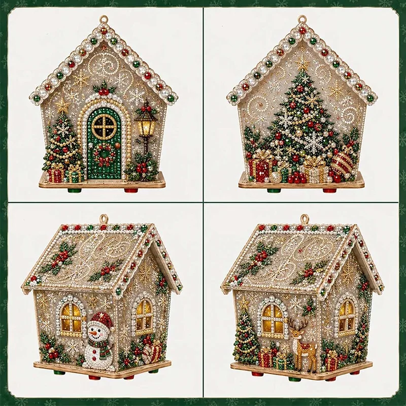 3D-Diamantmalerei Weihnachtshütte-Set, DIY-Handarbeit, Kristall-Strass-Haus, Bastelartikel, festliches Weihnachtsschmuck-Geschenk für Kinder und Erwachsene – Detail 16