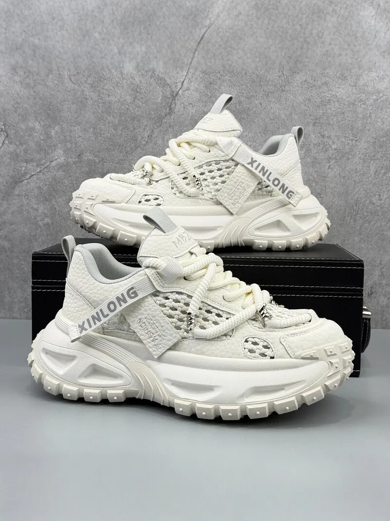 Men's Fall Thin Breathable Anti-Slip Sporty Casual Shoes Heightening Soft Bottom Tire Design Comfortable Low Top Leather Inte...