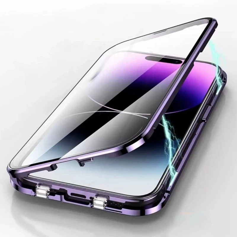 Doppelseitig magnetisch 360° °   Schutzglas-Hülle für iPhone 18 17 16 15 14 13 12 Mini 11 Pro Max 17E Objektivschutz Metallabdeckung