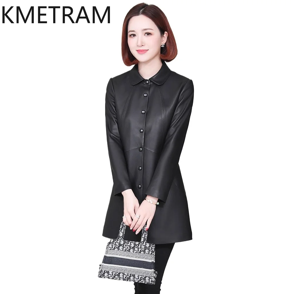 KMETRAM 100% Genuine Sheepskin Leather Jacket Woman Slim Mid-Length Jackets New Spring Autumn Coats Women Clothing 2026 jaqueta