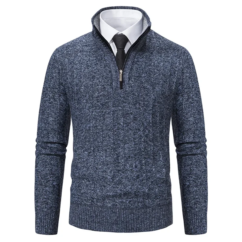 Chemise tricotée à manches longues pour hommes, nouvelle collection automne/hiver 2021, fleur torsadée, col demi-fermeture éclair, haut chaud polyvalent