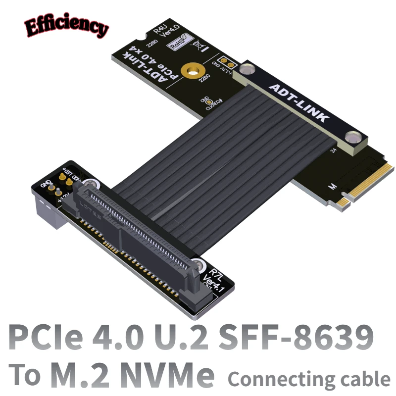 

ADT PCIe 4.0 X4 Full Speed U.2 SFF-8639 To M.2 NVMe Key-M Adapter Riser Card Ribbon Extender with Sata Cable for U.2 SFF8639 SSD