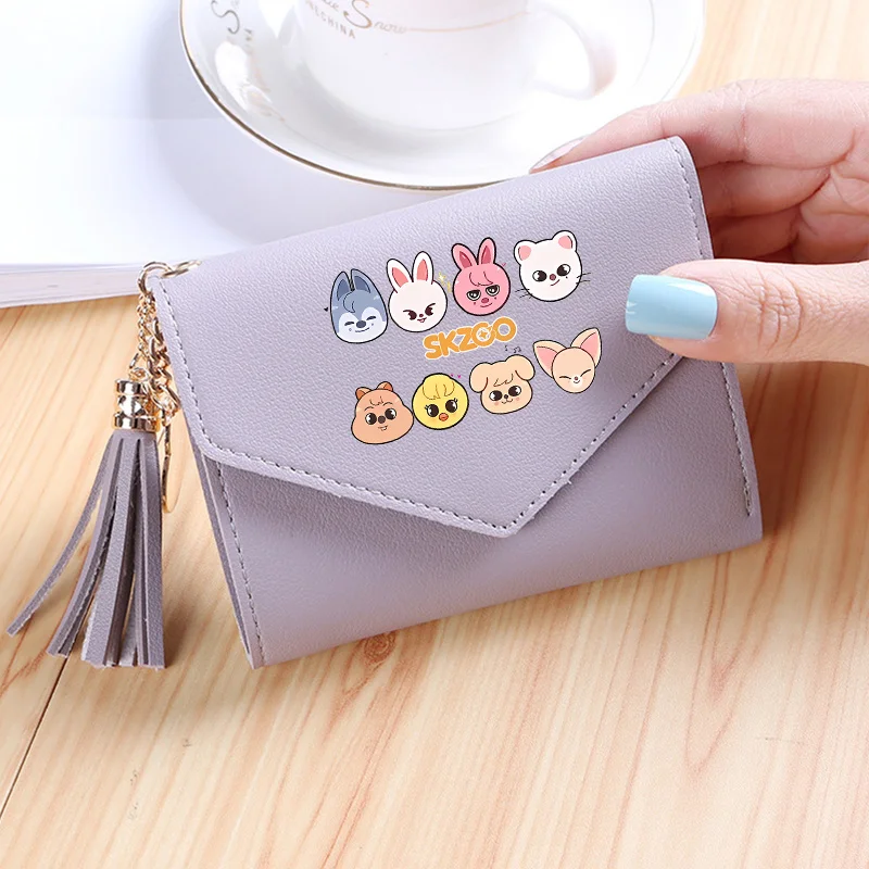 

Skzoo Girls Wallet Cute Small Credit Cards Holder PU Leather Coin Purse Female Wallets Short Foldable Button Purses Fans Merch