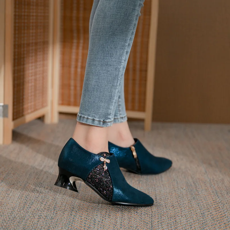 Women\'s Fashion Shoes Woman New Thick Heel Shallow Mouth Footwear Shaped Heel Color Blocking Party Shoe Everyday All-match Shoes