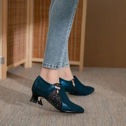 Women's Fashion Shoes Woman New Thick Heel Shallow Mouth Footwear Shaped Heel Color Blocking Party Shoe Everyday All-match Shoes