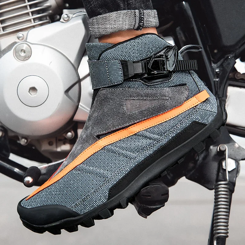 Men Motorcycle Riding Boots Leather Moto Shoes Anti Slip Rubber Sole Off Road Motocross Touring Casual Biker Footwear