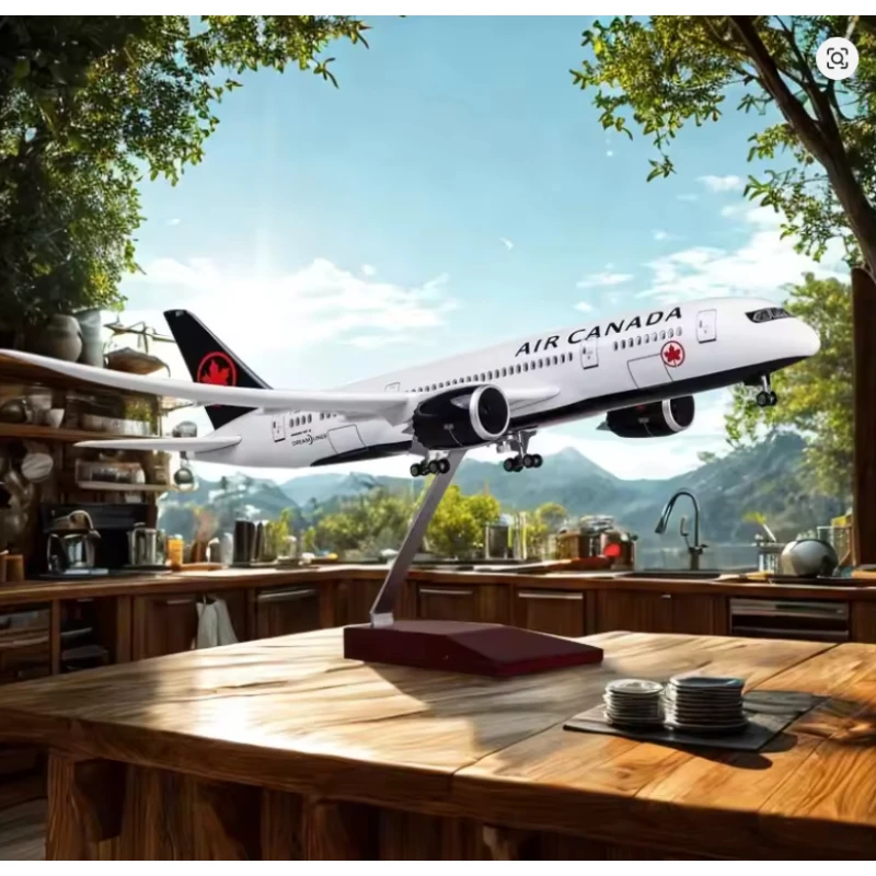 Modelo de resina fundida a escala 1:130 de 43cm, avión de canadá aerolíneas B787, avión Dreamliner con exhibición de colección de luces y ruedas