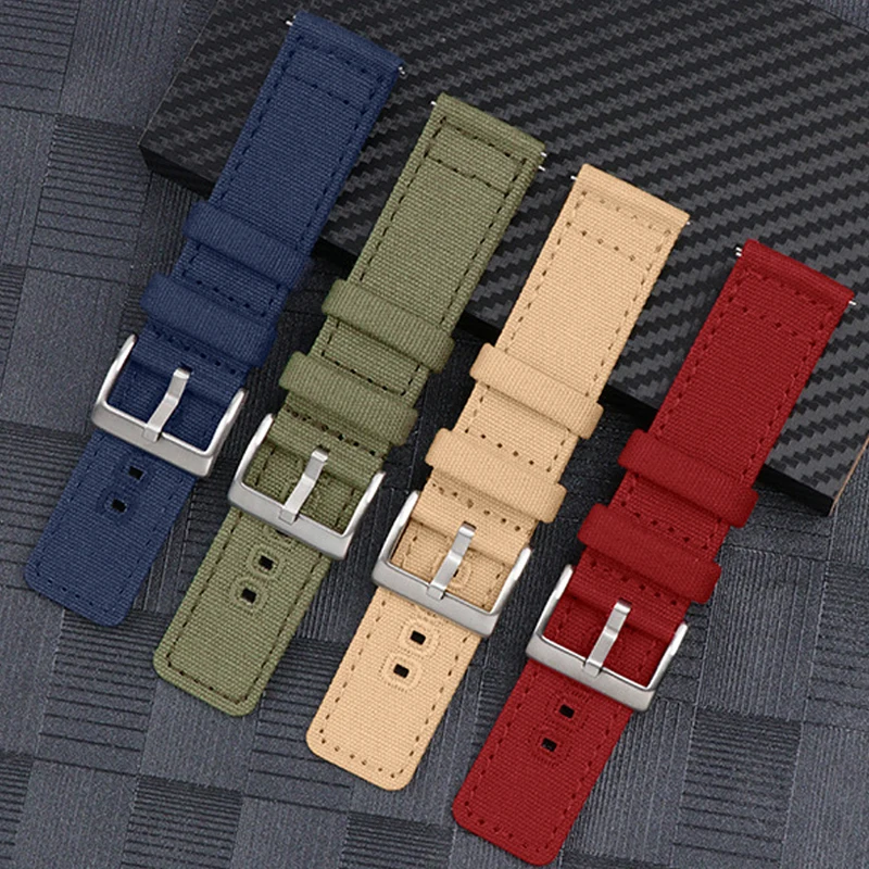 Braided Canvas Watch Band for Samsung Galaxy 3/4 40mm 44mm Classic 46/42mm Quick Release Bracelet for Huawei Strap18mm 20mm 22mm