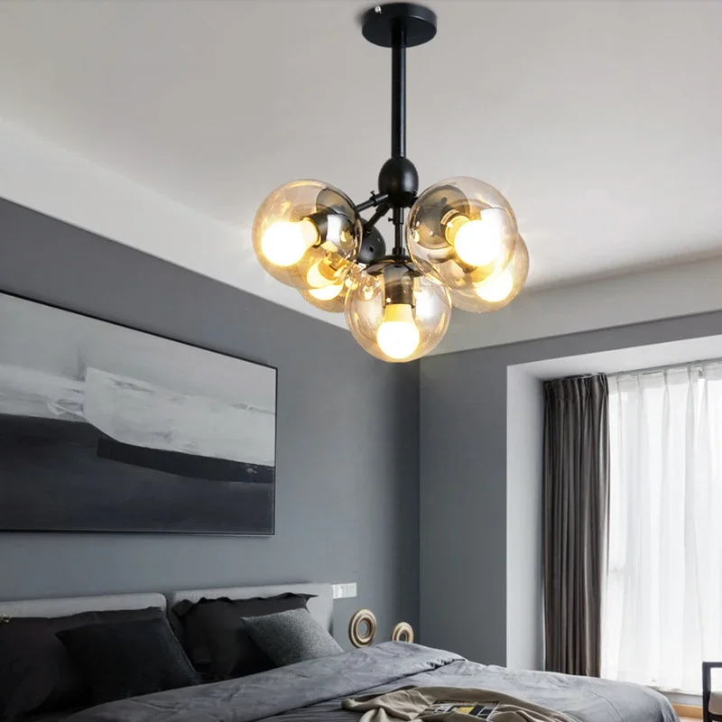 Nordic Retro Industrial Style Magic Bean Ball Glass Chandelier Personality Creative Loft Living Room Dining  LED