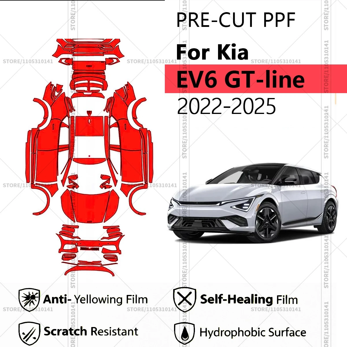 

Для Kia EV6 GT-line 2022-2025: Предварительно вырезанная прозрачная защитная пленка (PPF) для автомобиля, профессиональная автомобильная пленка PPF для полной оклейки кузова