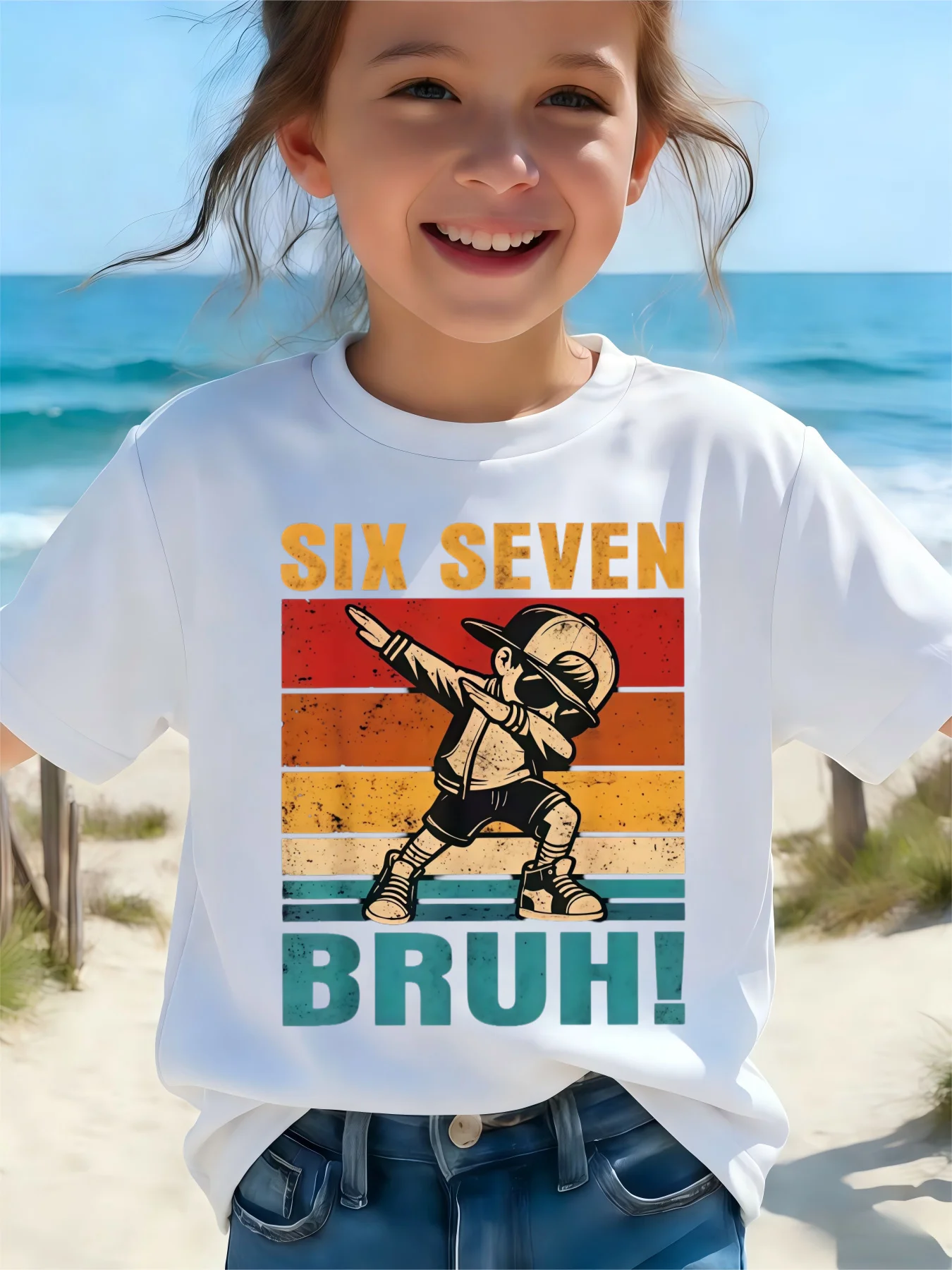 Retro Dabbing Boy Letter Print Boys Girls Family Matching Tee Soft Kids Parent Short Sleeve Daily Casual Comfort T Shirt