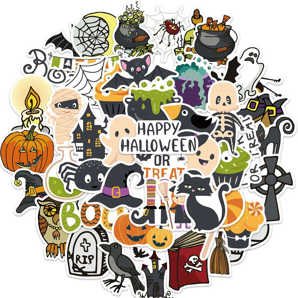 50Pcs Halloween Party Decor Stickers, Spooky Ghost Pumpkin Decals for Window Glass, Mirror Surface Decor Giajar Sticker Store