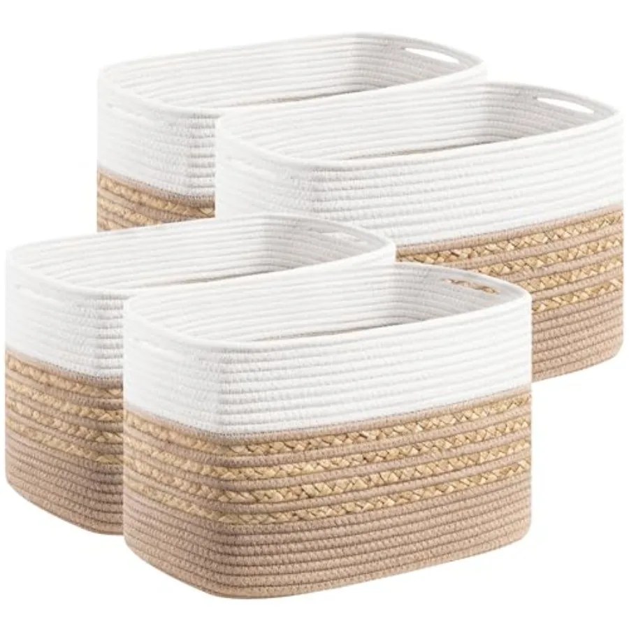 

Baskets for Organizing, Woven Storage Baskets for Toys and Towel, Rectangle Cotton Rope Basket with Handles, ''L ''W ''H