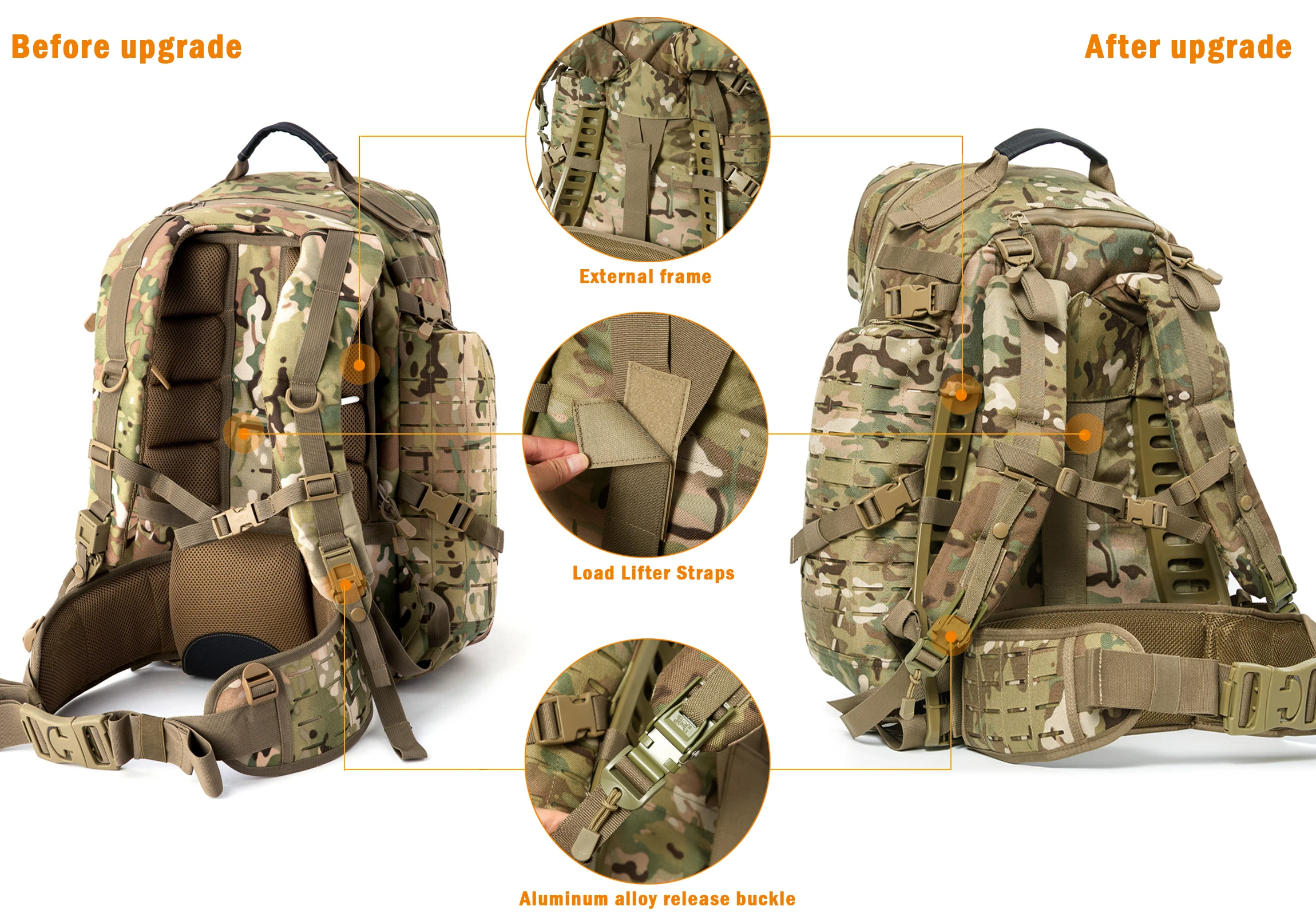 Akmax MIL Medium Rucksack MOLLE Tactical Assault Backpack, 3 Day Pack for Camping, Hiking, Bug Out, Multicam Camo