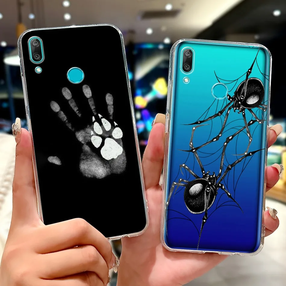 For Huawei Y7 Prime (2019) Phone Case Y7 Pro 2019 Y7 DUB-LX1 LX2 LX3 Elegant Floral Cat Painted Soft Silicone Clear TPU Cases