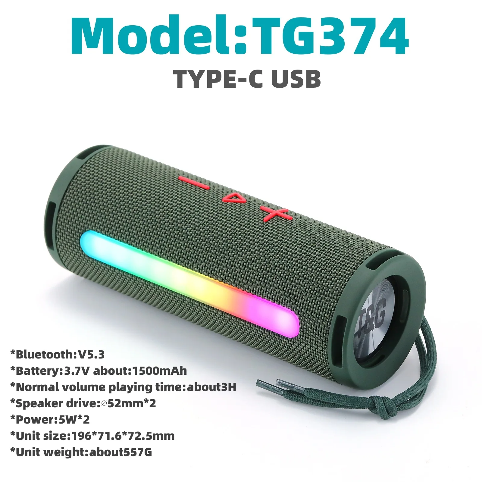 

TG374 Wireless Outdoor caixa de som Bluetooth Speaker Waterproof Portable Riding Hook Mini Audio TWS Subwoofer Type-c Port TF/FM