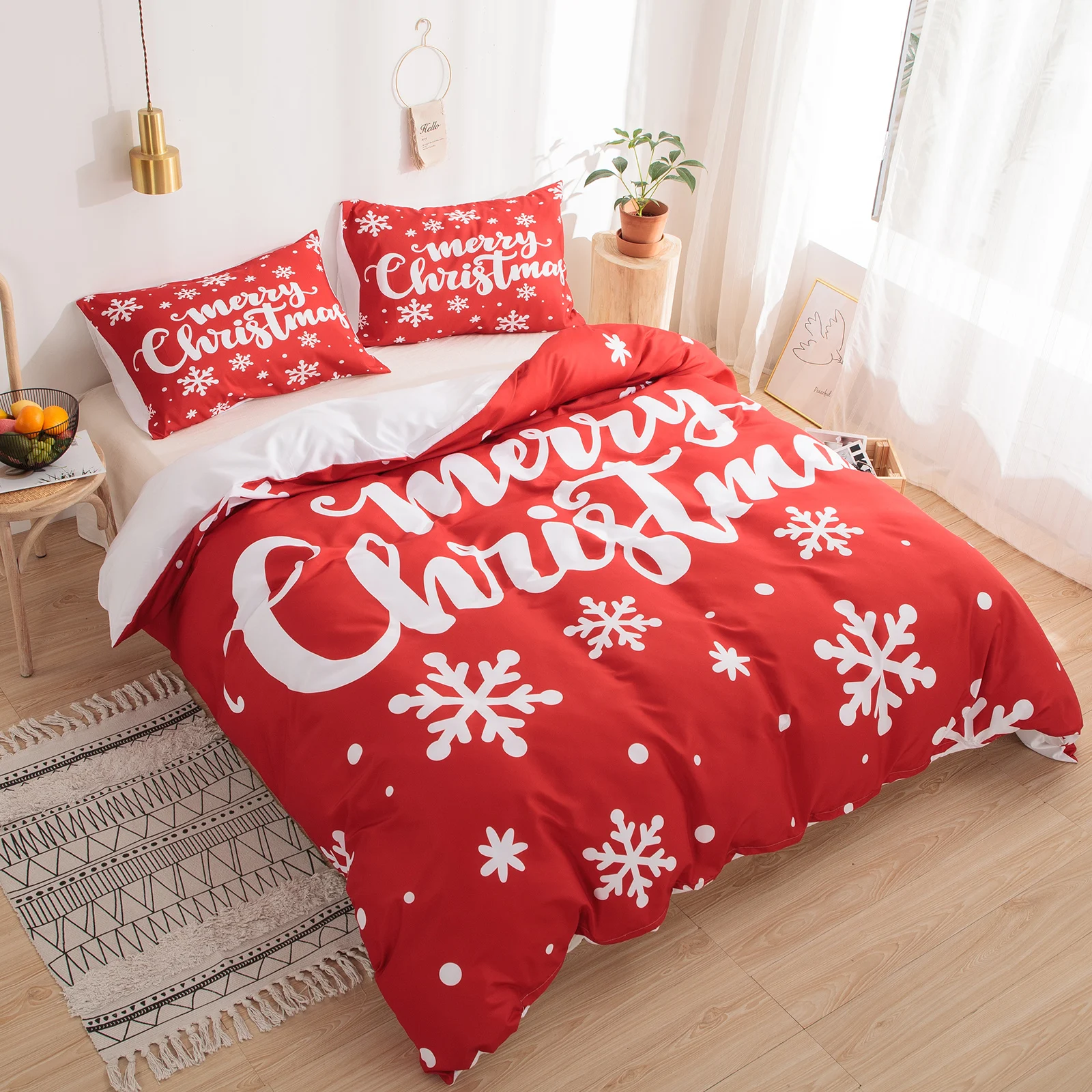 Christmas Cover Sets for Bed White Snowflake Bedding Comforter  Set Merry Christmas Bedding Set Christmas Festival