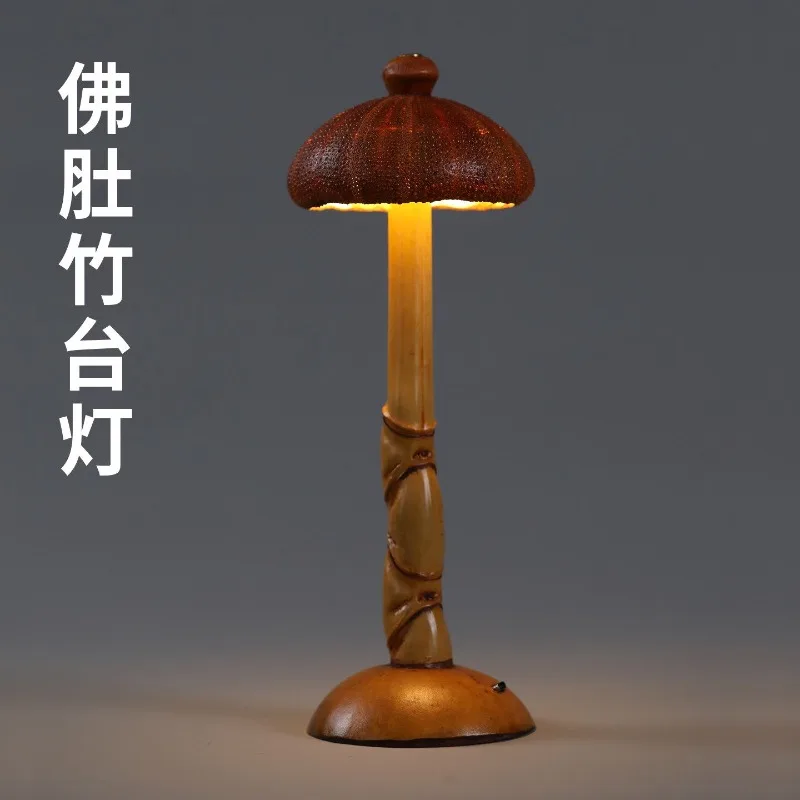 Table lamp, Buddha belly bamboo bamboo woven atmosphere light, new Chinese bedroom desktop night light, creative