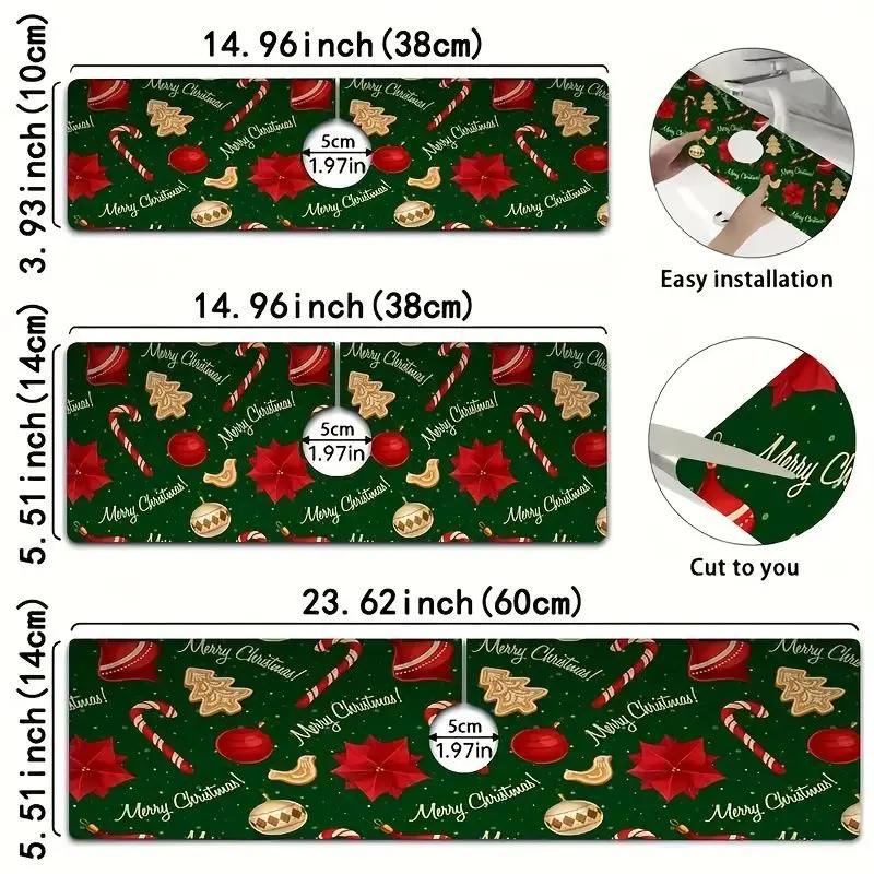 VIKAMA Christmas Candy Cane Kitchen Mat Absorbent Sink Drying Mat Non Slip For Kitchen Counter Dining Room Xmas Decor