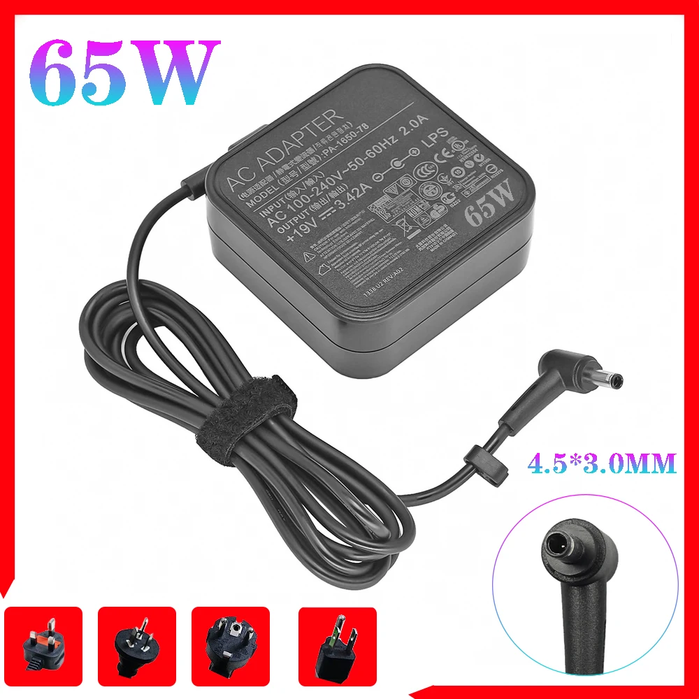 

19V 3.42A 65W 4.5*3.0MM Charger Laptop adapter For ASUS X755J UX481 UX481FL UX480 UX480FD P553UJ PU301LA Zenbook UX21 UX31A U38N