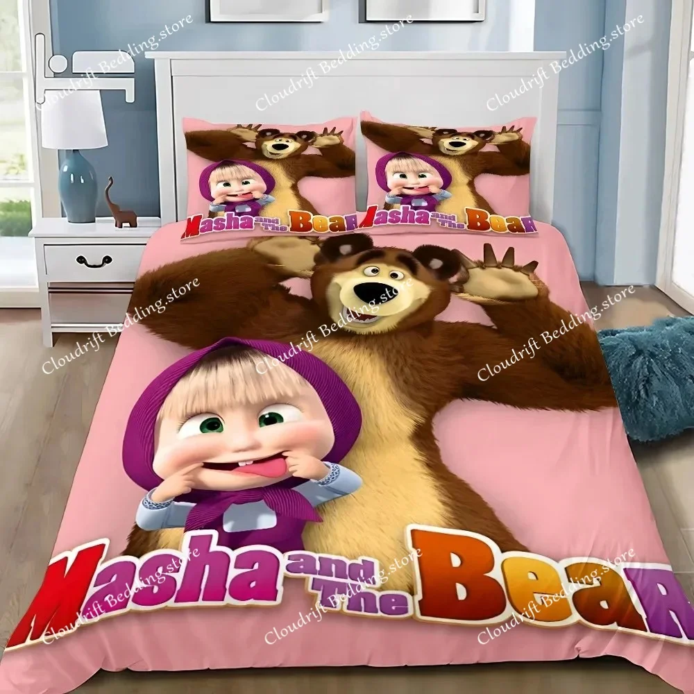 Exquisite 3D Cartoon Bear Wallpaper Masha Girl Digital Printing Bedding Set Duvet Cover Comforter Bed Youth Kids Girls Gift741