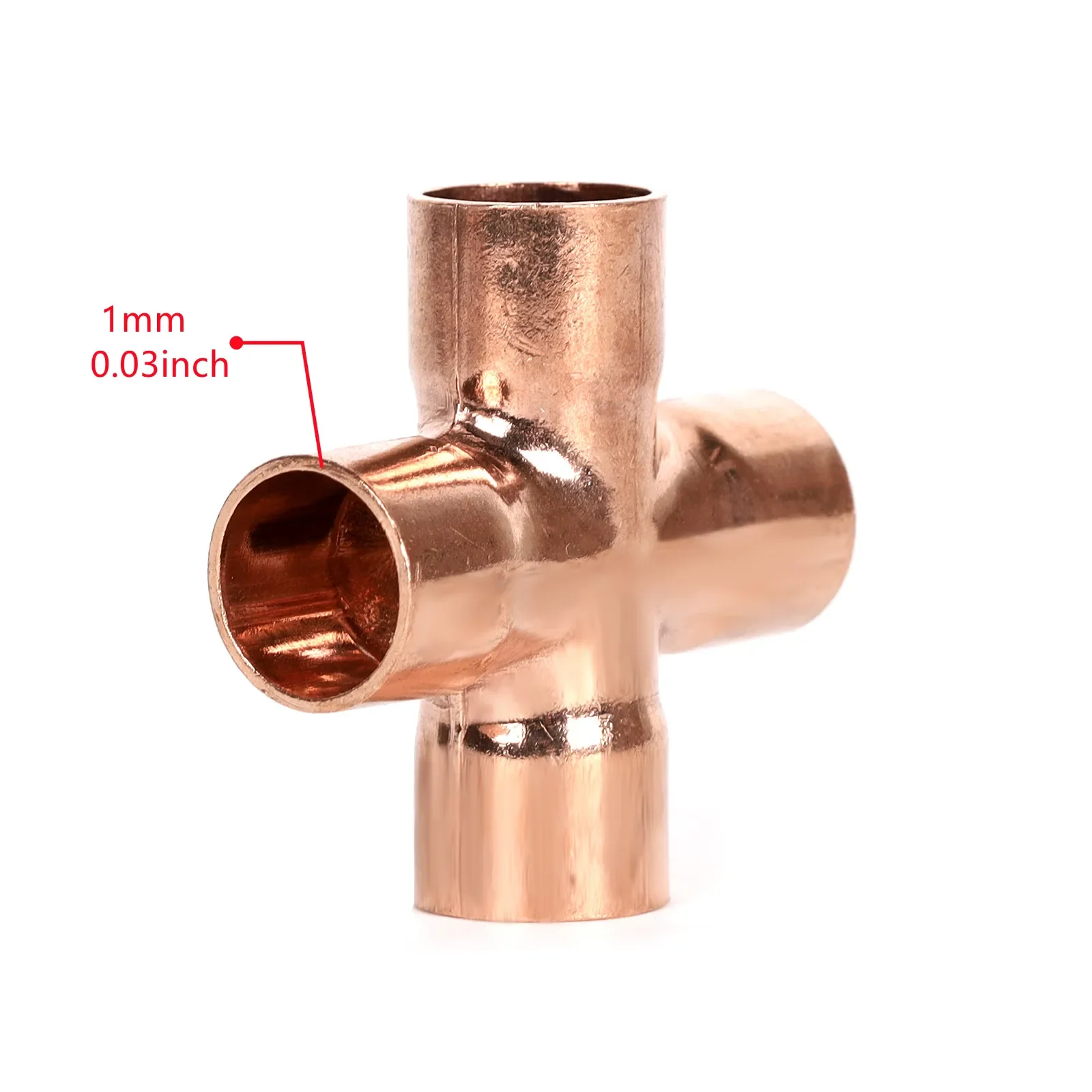 5Pcs/Lot 4-Way Copper Cross Union Pipe Fitting Inner Diameter:15mm for Air-Conditioning System Piping Connections Welding