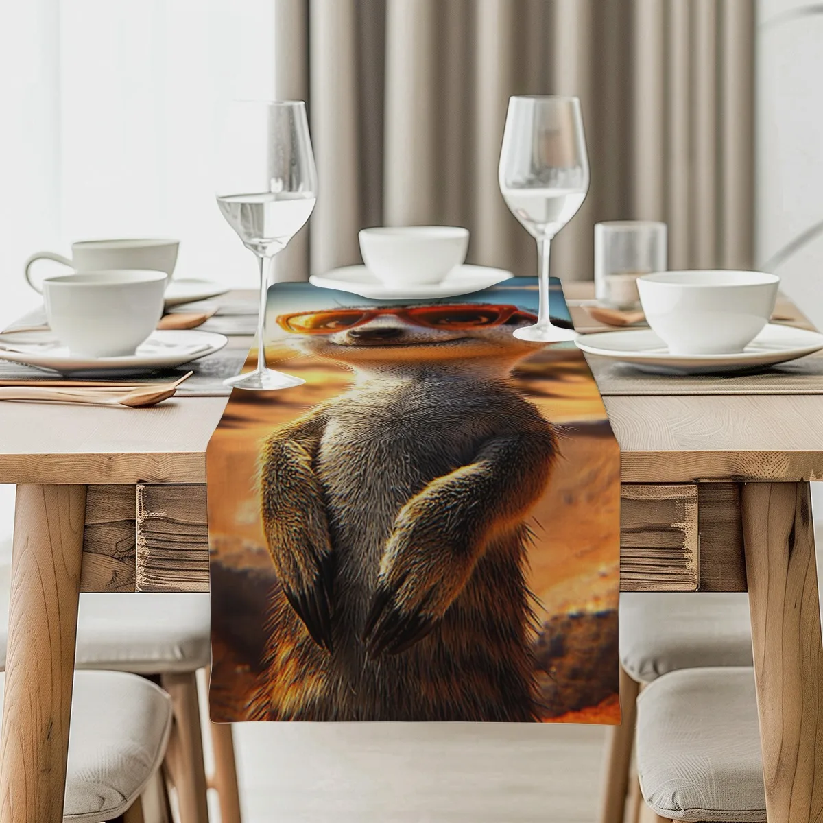 decoration table runner Meerkat Furry Chic Style Tablecloth for festival home party decor,available in multiple lengths.