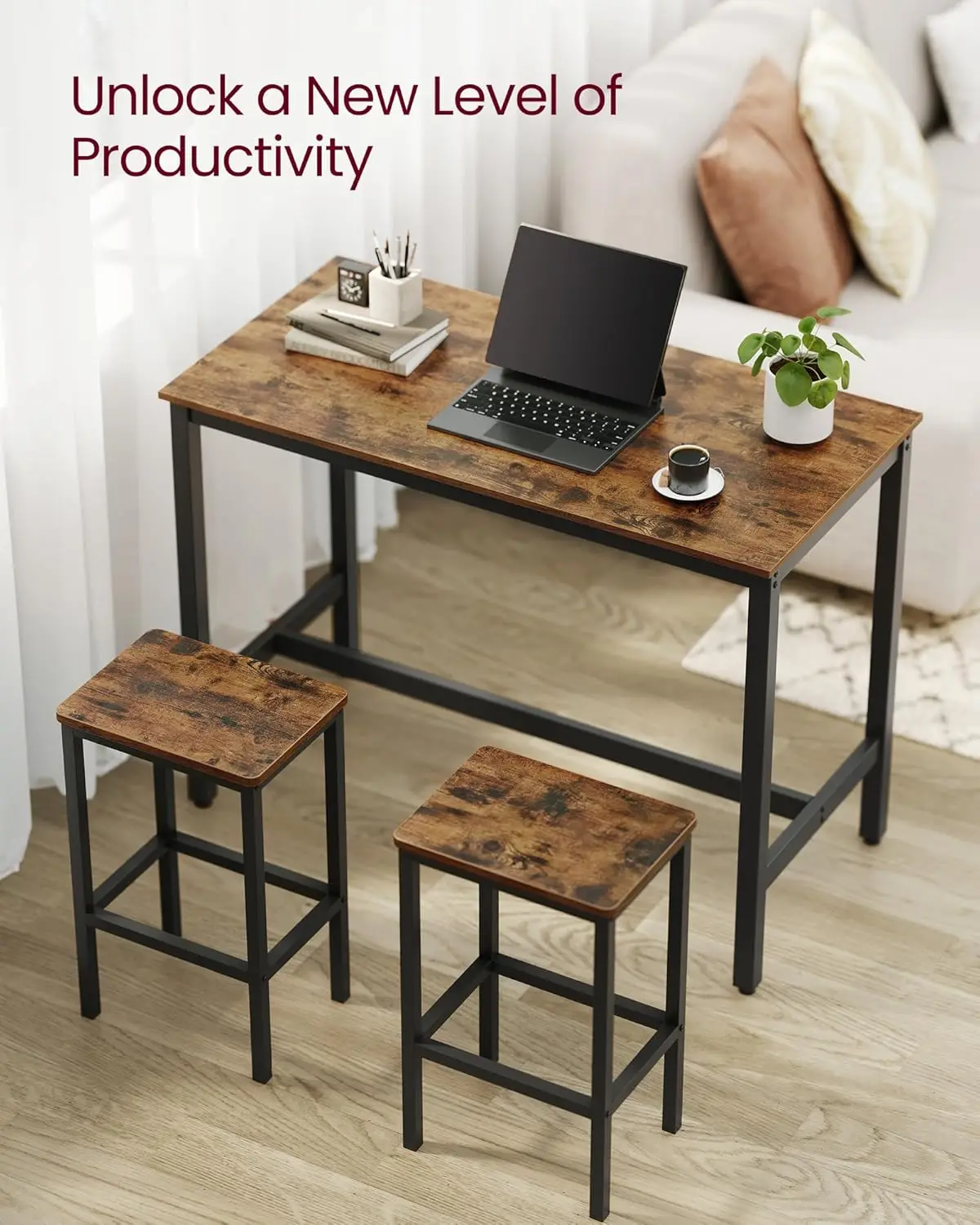 Vasagle Bar Table Set, With 2 Bar Stools, Dining Table Set, Kitchen Counter With Bar Chairs, Industrial, Living Room, Party