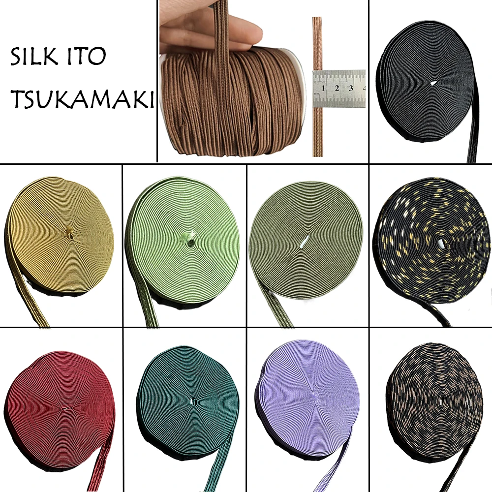 Cordon Ito en soie, ruban d'emballage Tsuka pour épée de samouraï, corde tressée à poignée Tsukamaki, longueur d'environ 1 cm x 500 cm, différentes couleurs