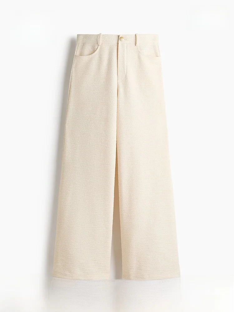 

Новые женские брюки H&M весна: широкие, повседневные, с завышенной талией, из смесового полиэстера, хлопка и спандекса, комфортная посадка