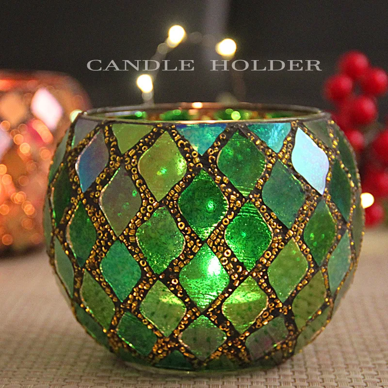 

Nordic Color Mosaic Glass Candle Holder Romantic Candlelight Dinner DIY Candle Cup Succulent Flower Pot